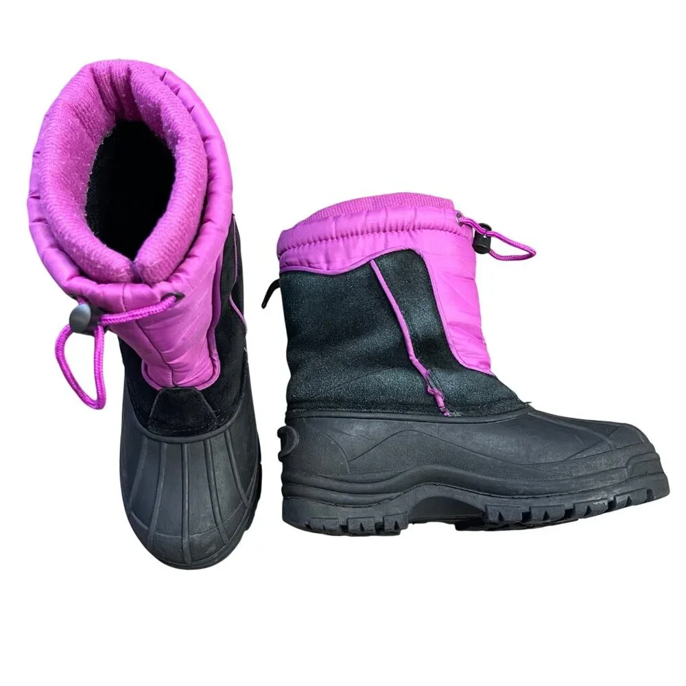 Totes Jean Snow Boots Girls‎ Size 3 Slip On Bungee Closure Suede Leather FAIR